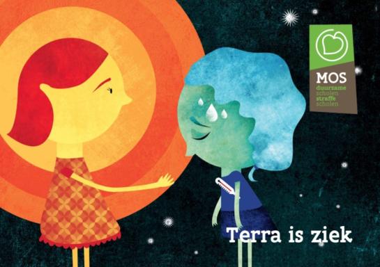 personage zon en personage aarde met smeltend ijs