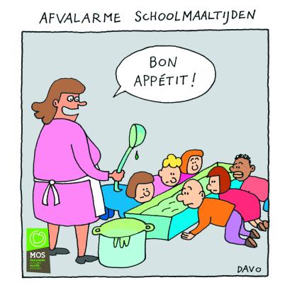 cartoon afvalarme schoolmaaltijden