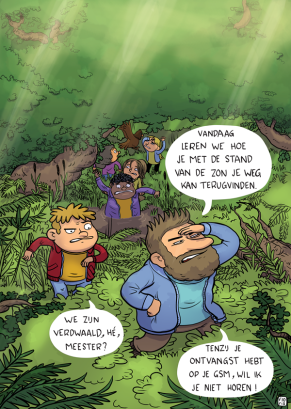 cartoon buitenlesdag verdwaald