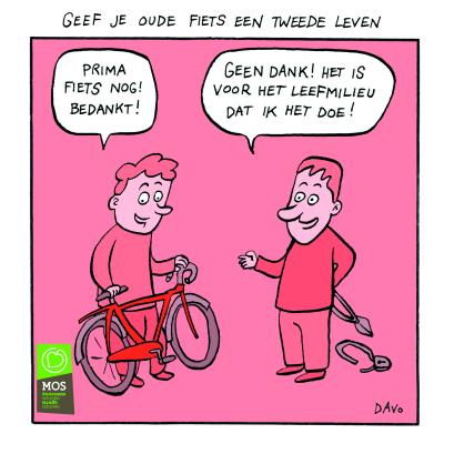 cartoon oude fiets tweede leven