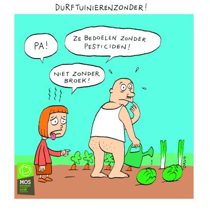 cartoon tuinieren zonder pesticiden