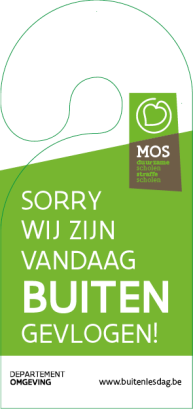 deurhanger met tekst Sorry wij zijn vandaag buiten gevlogen